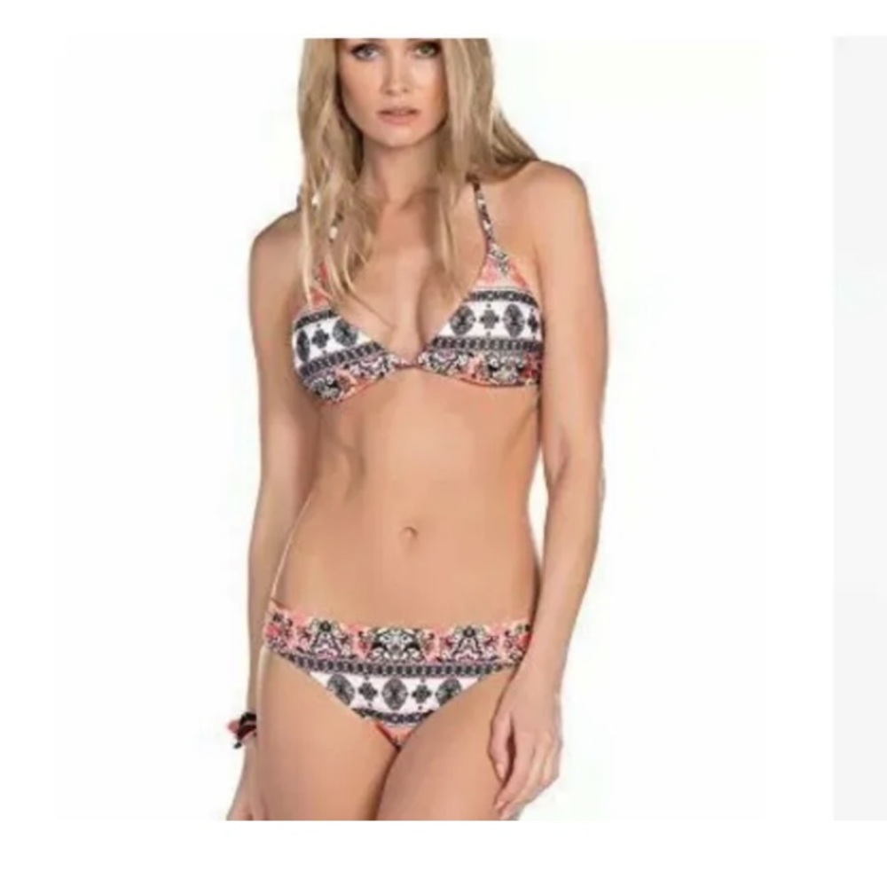 BECCA *Belly Dancer* pink black boho print triangle bikini L